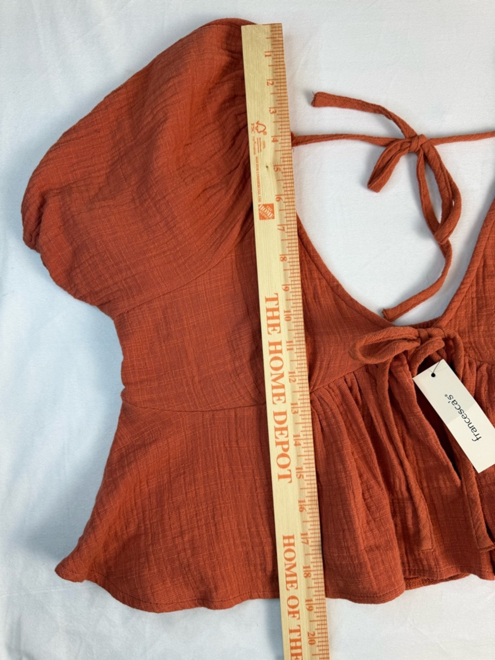 Francesca's Collections Rust Tie-Front Peasant Blouse - Picture 5 of 9